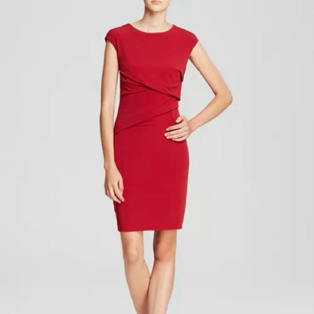 Velvet by Graham & Spencer Red Draped Ruched Sheath Dress Size Small